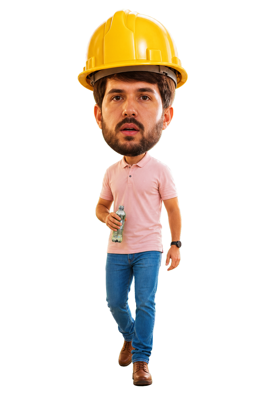 Moisés com cabeção e capacete de obra